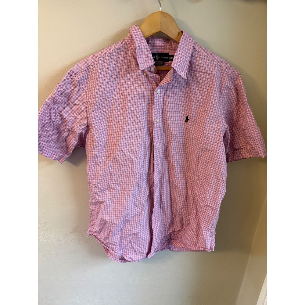 Ralph Lauren Mens XL Classic Fit Pink Plaid Short Sleeve Button Down Shirt